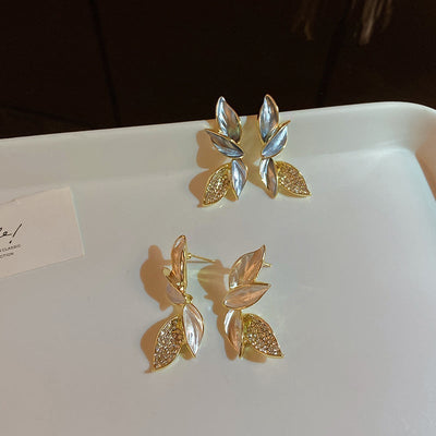 Boucles d'Oreilles Inspiration Feuille Brillante