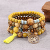 Bracelet en perles de bois multicouche Boho