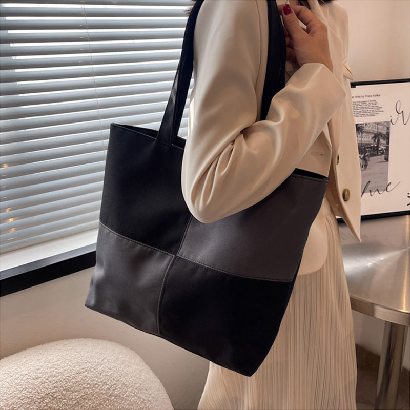 Sac shopping à carreaux tendance avec surpiqûres contrastées