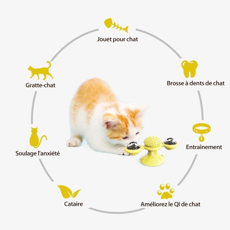 Jouet Drôle de Chat de Moulin à Vent Rotatif