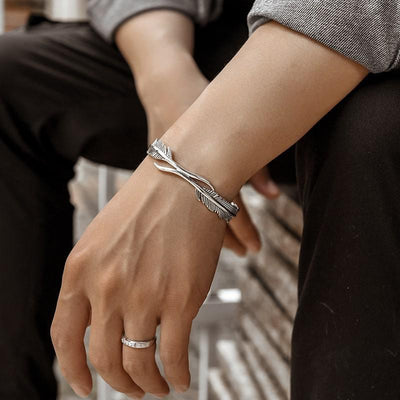 Joli Bracelet Plume en Argent