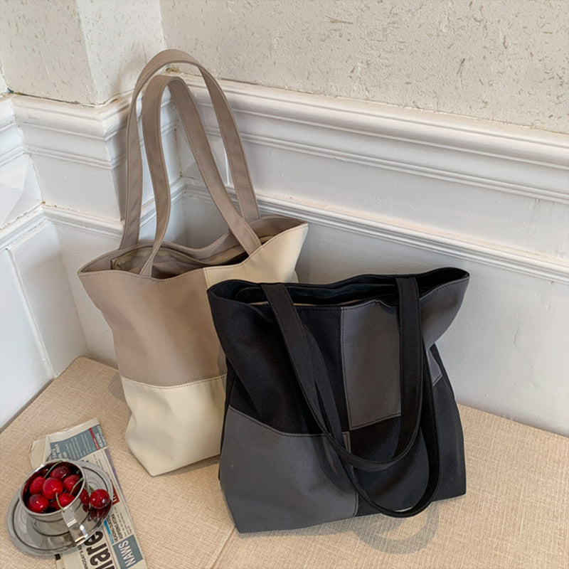 Sac shopping à carreaux tendance avec surpiqûres contrastées