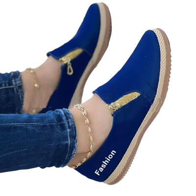 Zapatos casuales con cremallera de color sólido para mujer