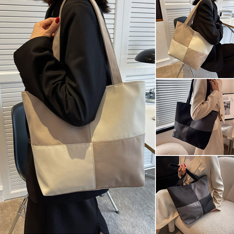 Sac shopping à carreaux tendance avec surpiqûres contrastées