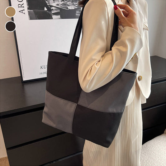 Sac shopping à carreaux tendance avec surpiqûres contrastées