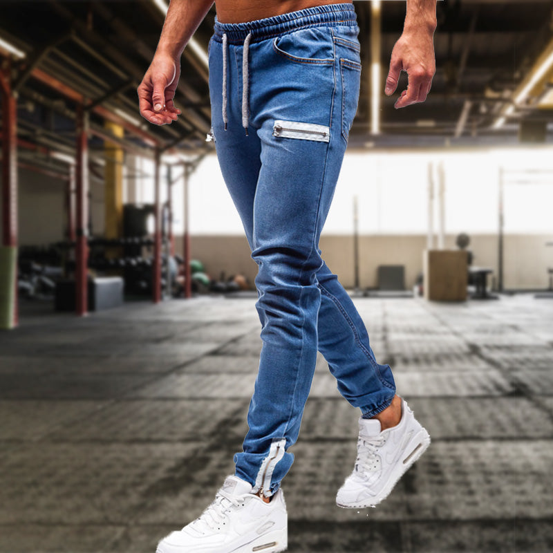 Jeans de sport décontractés pour hommes avec fermeture éclair