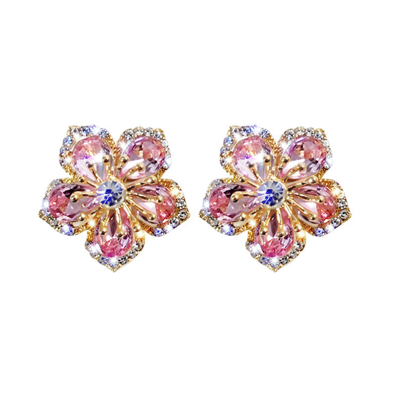 Boucles D'Oreilles Tige Zircon Fleur Rose