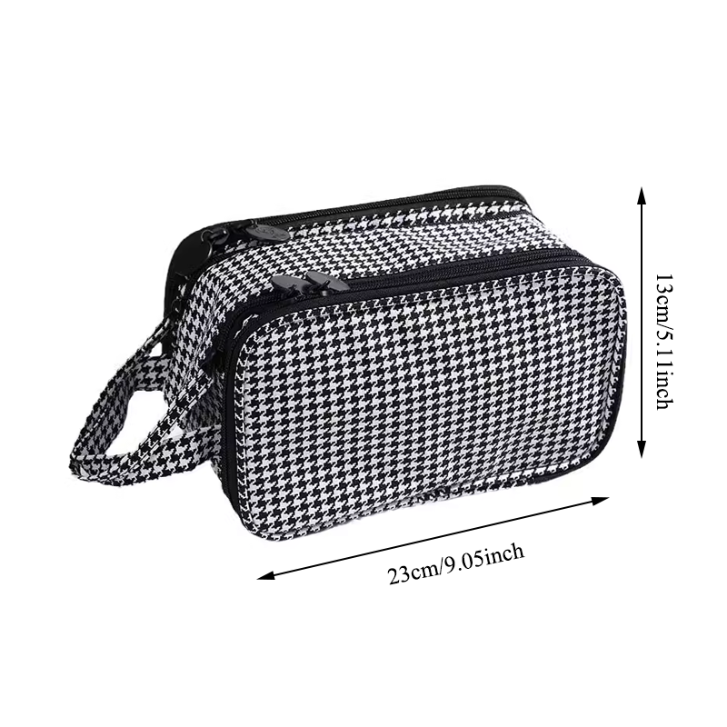 Sac à cosmétiques de grande capacité en motif pied-de-poule